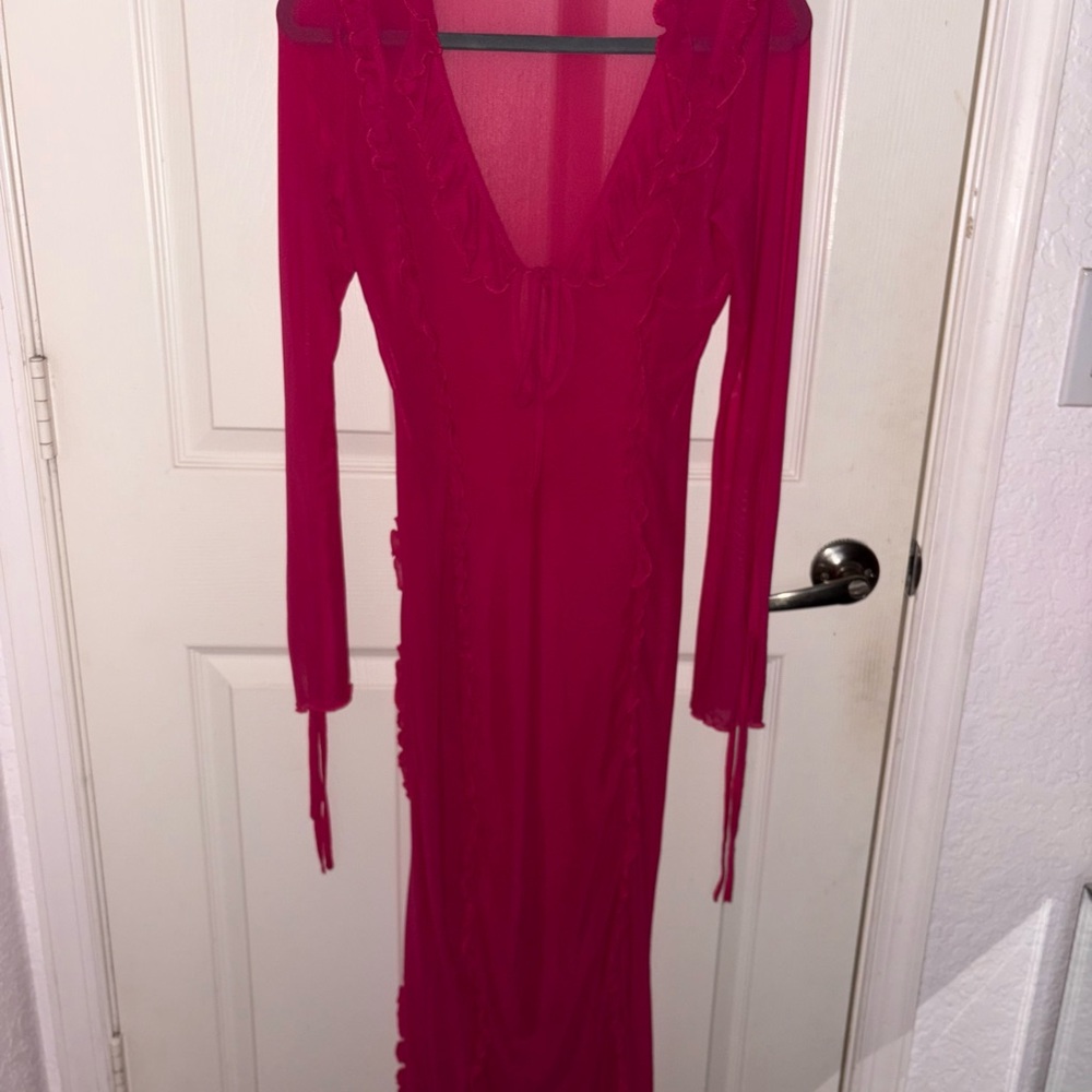 Finesse Studios Pink Long Sleeve Mesh Dress